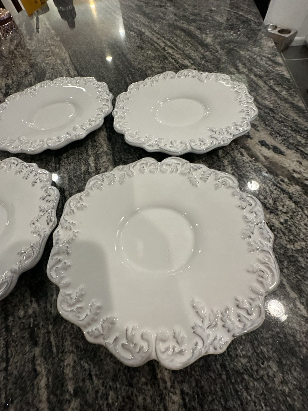 Côté Table White Embossed Floral Scalloped Saucer Plates, Set of 4 5