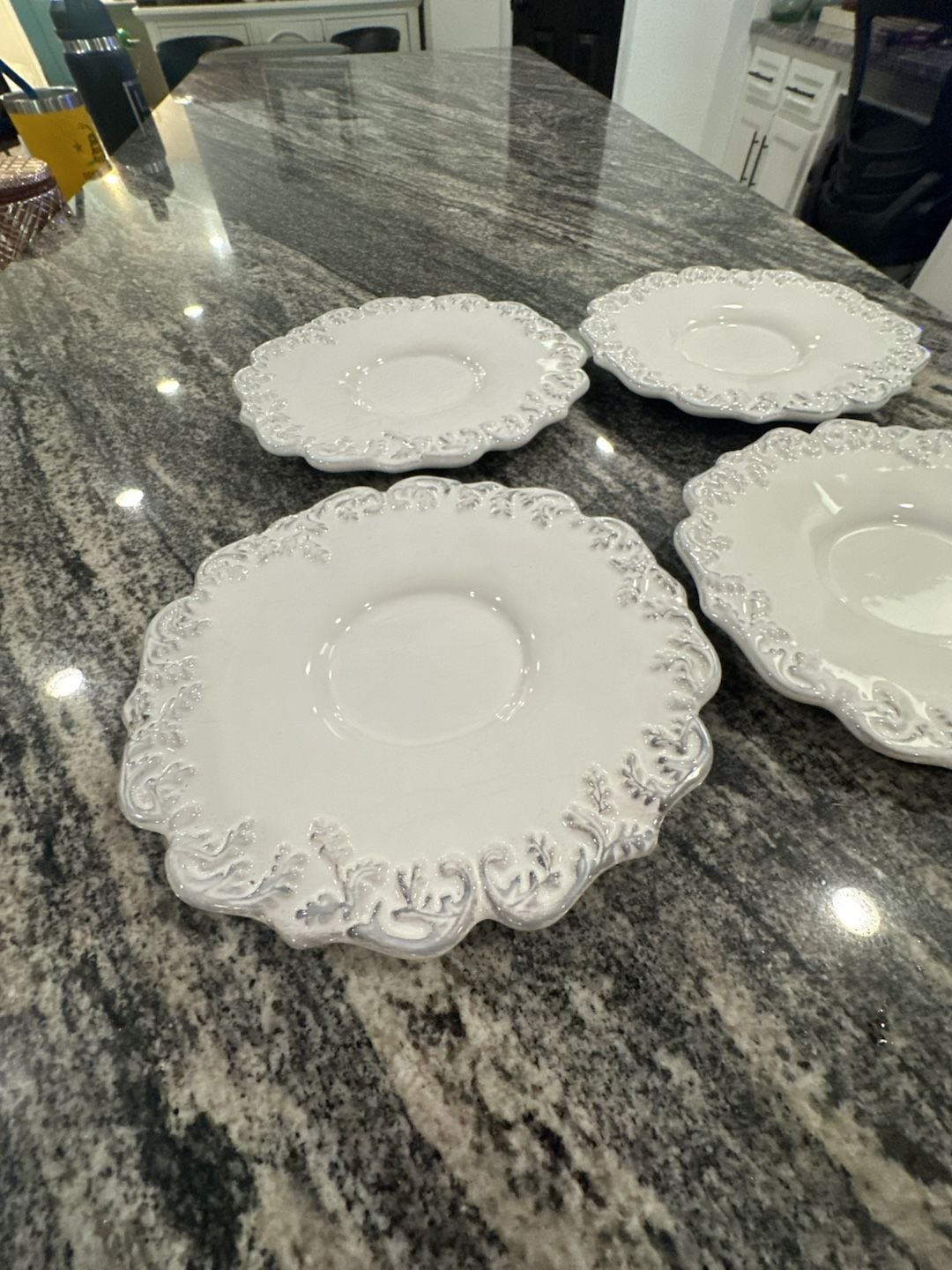 Côté Table White Embossed Floral Scalloped Saucer Plates, Set of 4 6