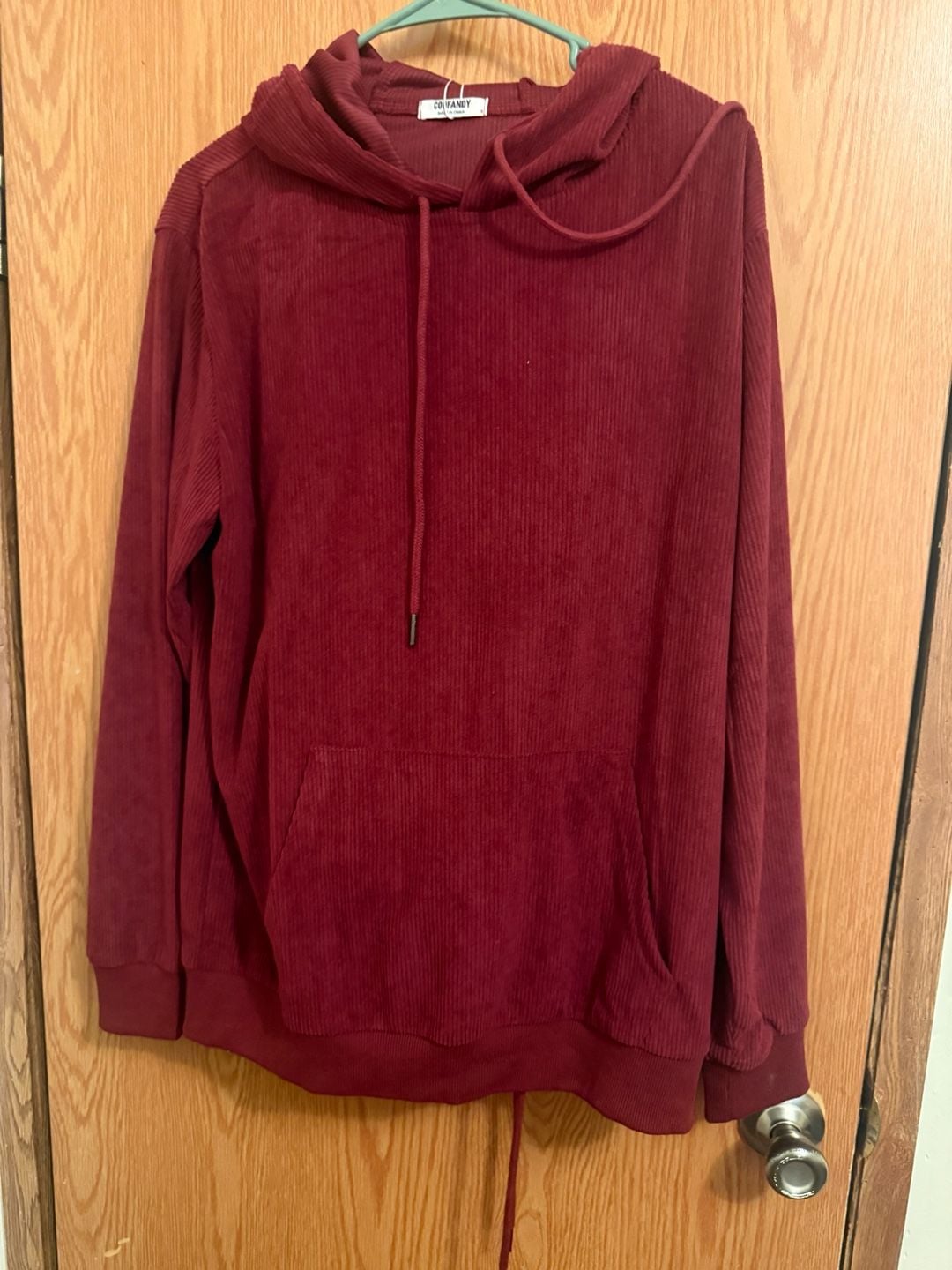 Coofandy Men's Burgundy Corduroy LS Pullover Hoodie with matching pants size S 1