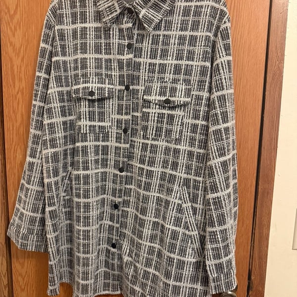 Black and White Tweed Plaid Button-Down Shacket