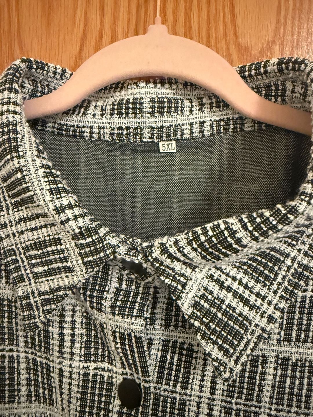 Black and White Tweed Plaid Button-Down Shacket 3