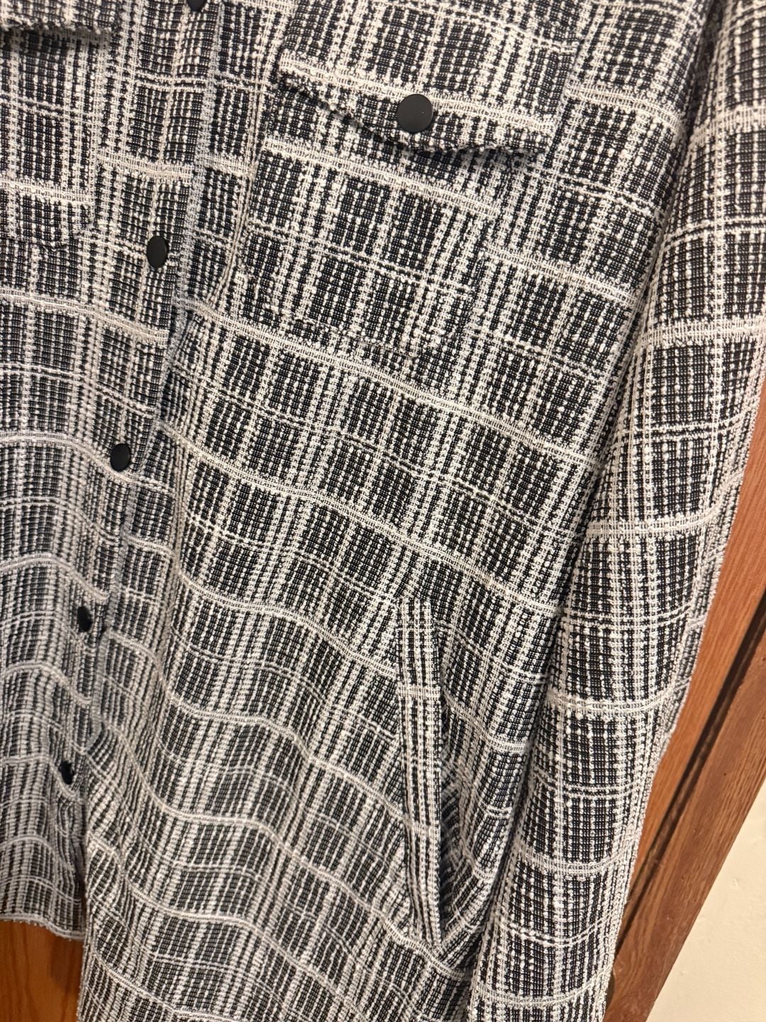 Black and White Tweed Plaid Button-Down Shacket 4