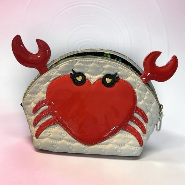 Betsey Johnson Kitsch Crab Heart Quilted Cosmetic Clutch