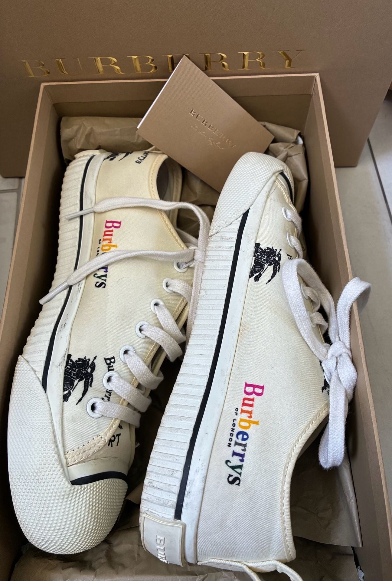 Burberry Kingly Off-White Canvas Low-Top Sneakers with Rainbow Logo 2