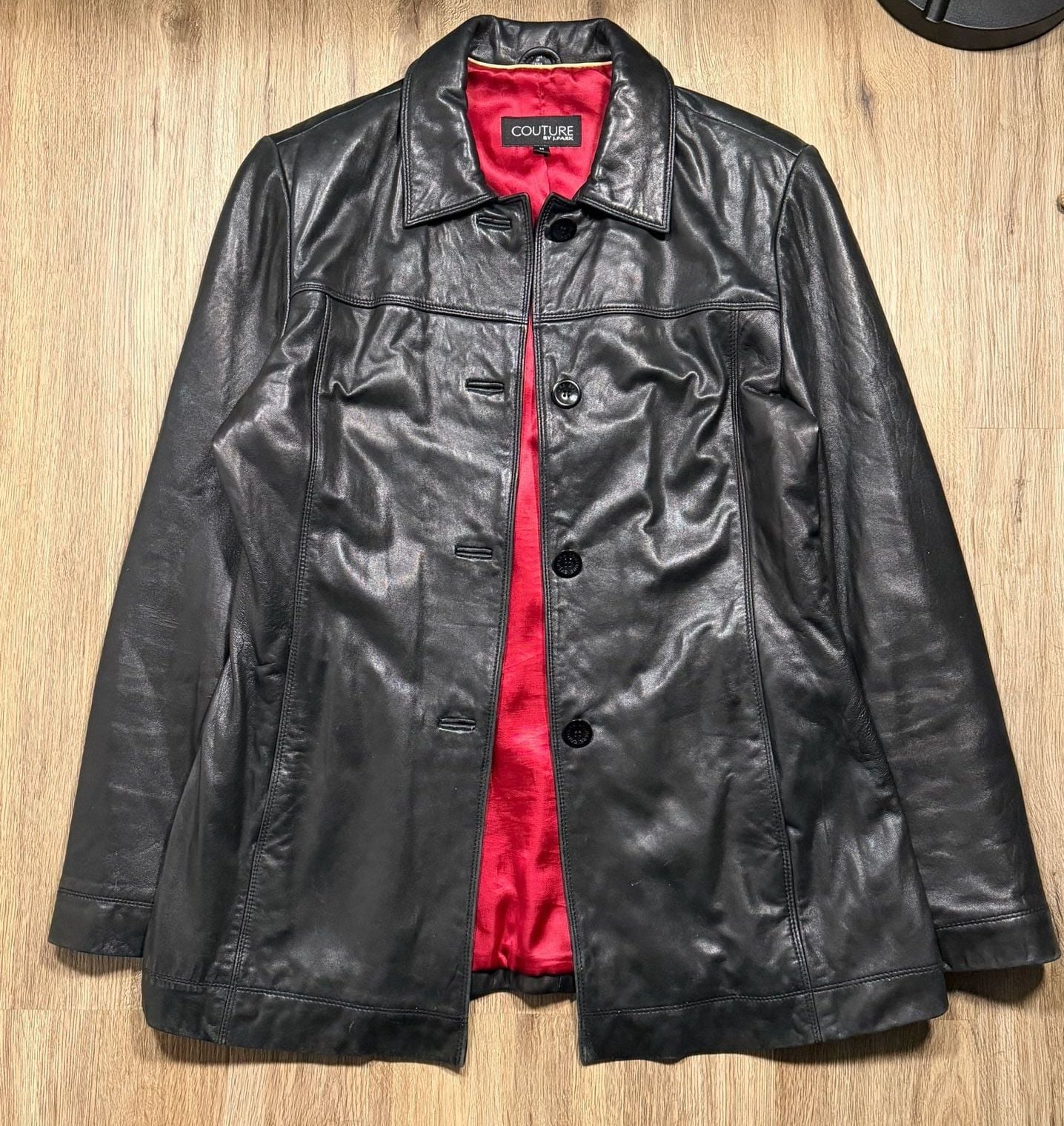 Couture J. Park black leather jacket w/ red lining 2