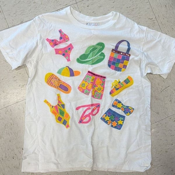 Vintage 90s Best Star Made in USA Beach Theme Novelty Applique T-Shirt
