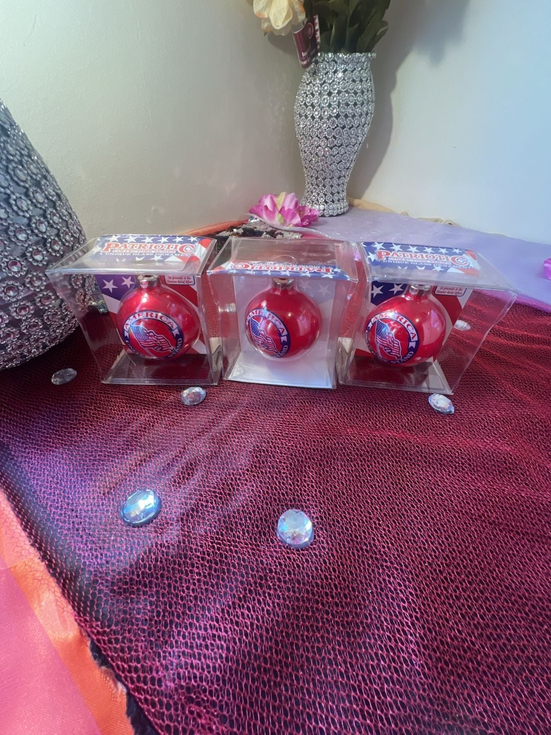 Topperscot Patriotic Collectors Series Glass Ornament Set of 3 4