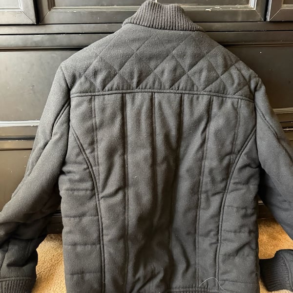 Guess Men's Black Quilted Bomber Jacket with Rib-Knit Trim