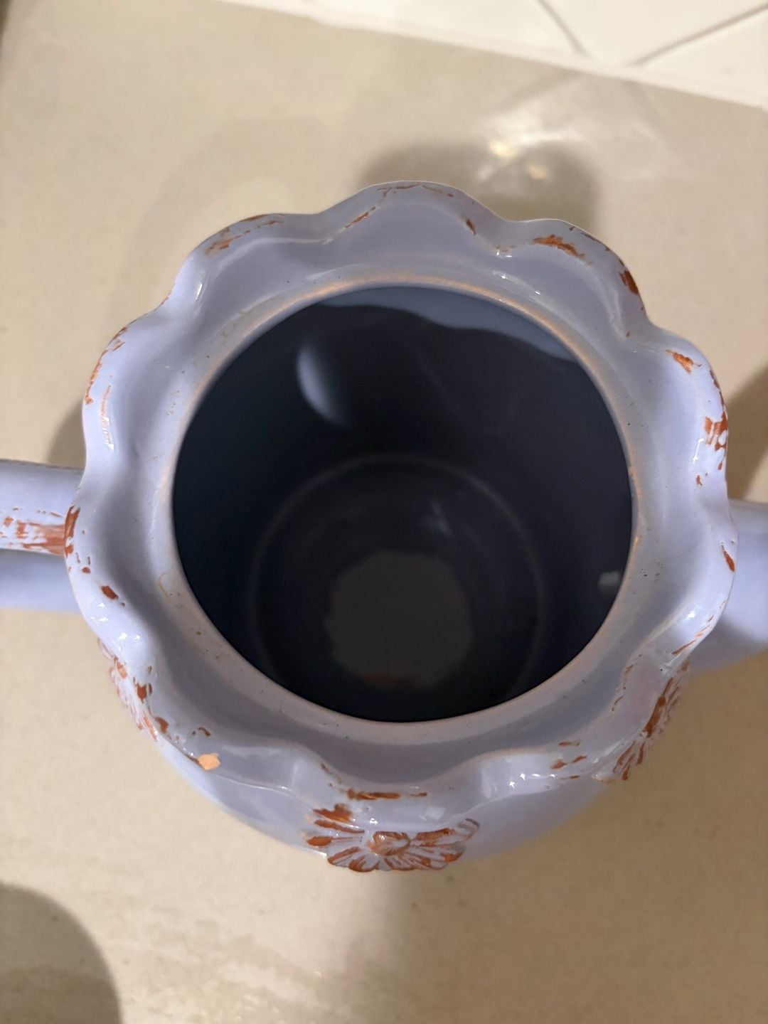 Countryside Ceramic Teapot with Floral Embossed Details and Distressed Finish 8