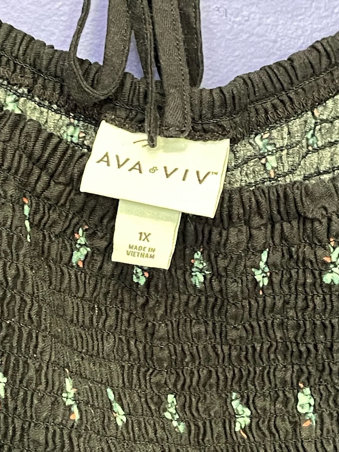 Ava & Viv Women's Black Floral Print Smocked Square Neck Top 3