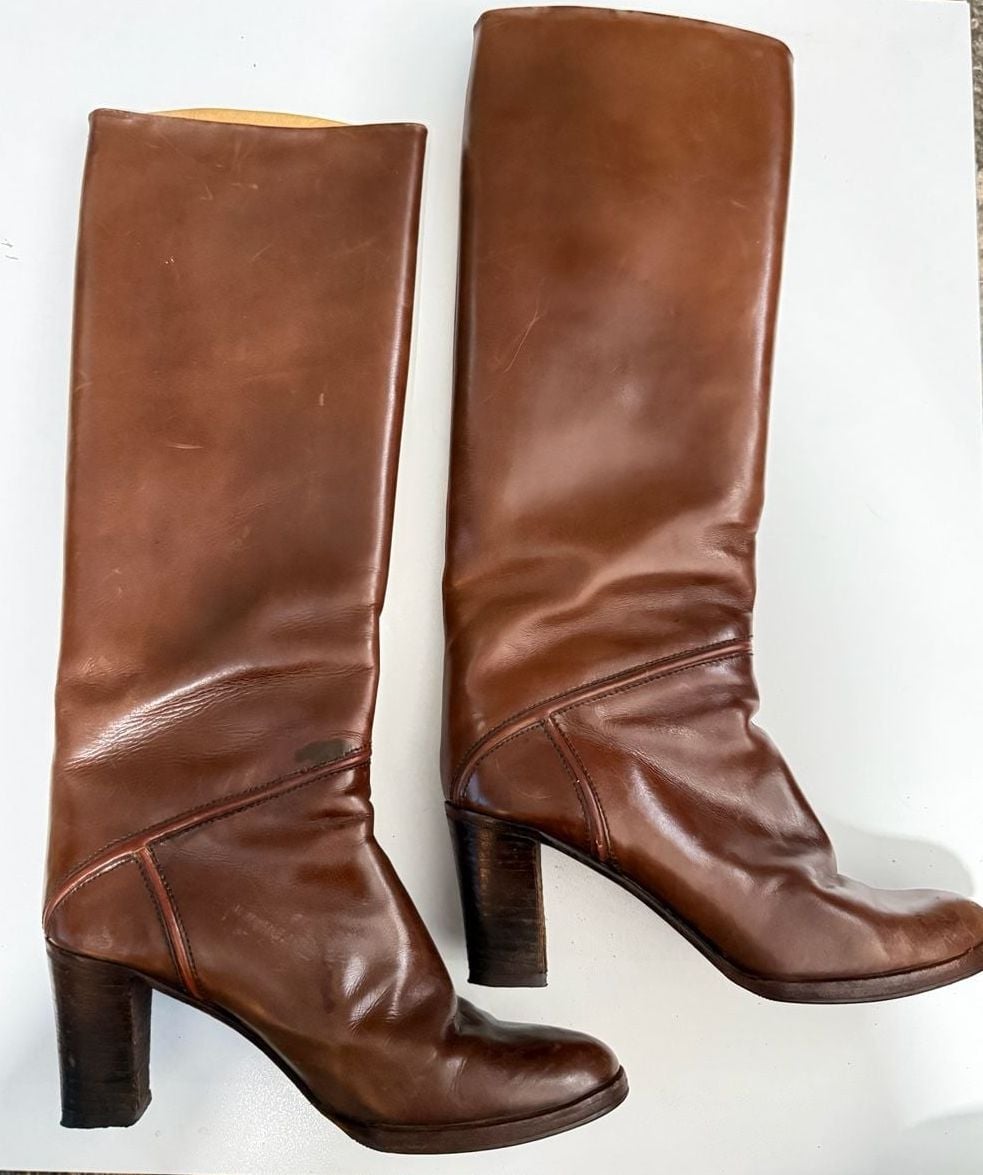 Caster Vintage Brown Leather Knee-High Boots 9