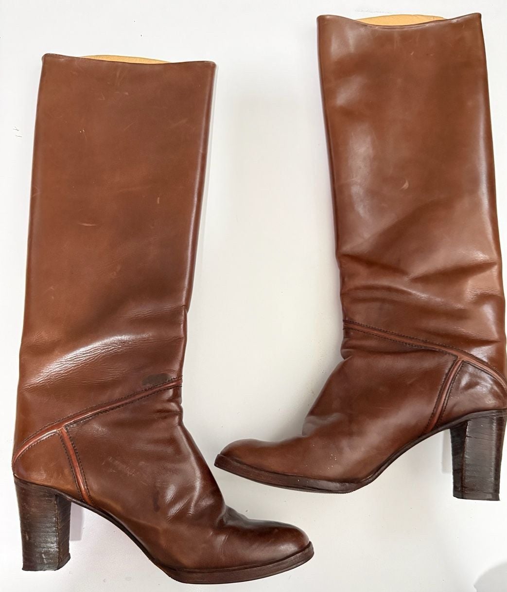 Caster Vintage Brown Leather Knee-High Boots 10