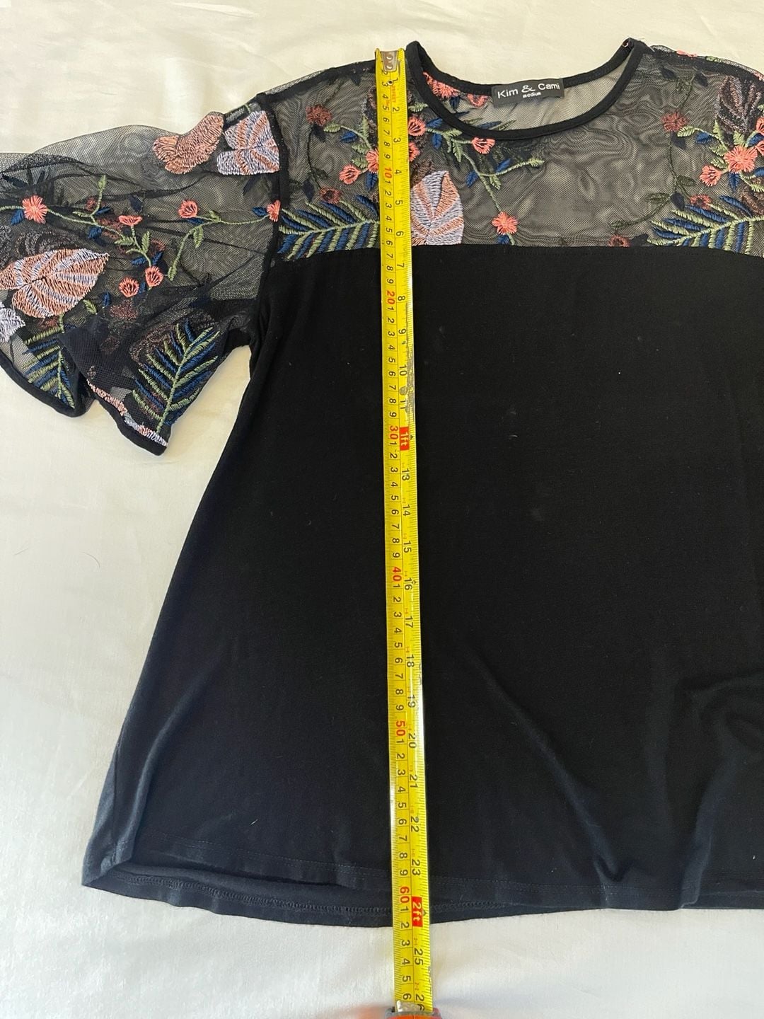 Kim & Cami Women's Black Floral Embroidered Mesh Overlay Tunic Top 8