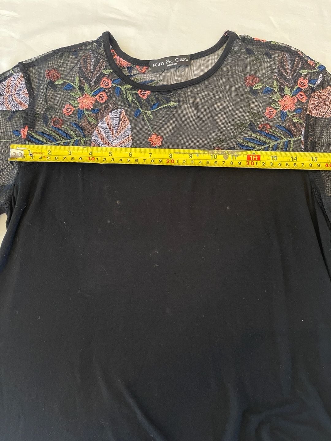 Kim & Cami Women's Black Floral Embroidered Mesh Overlay Tunic Top 9