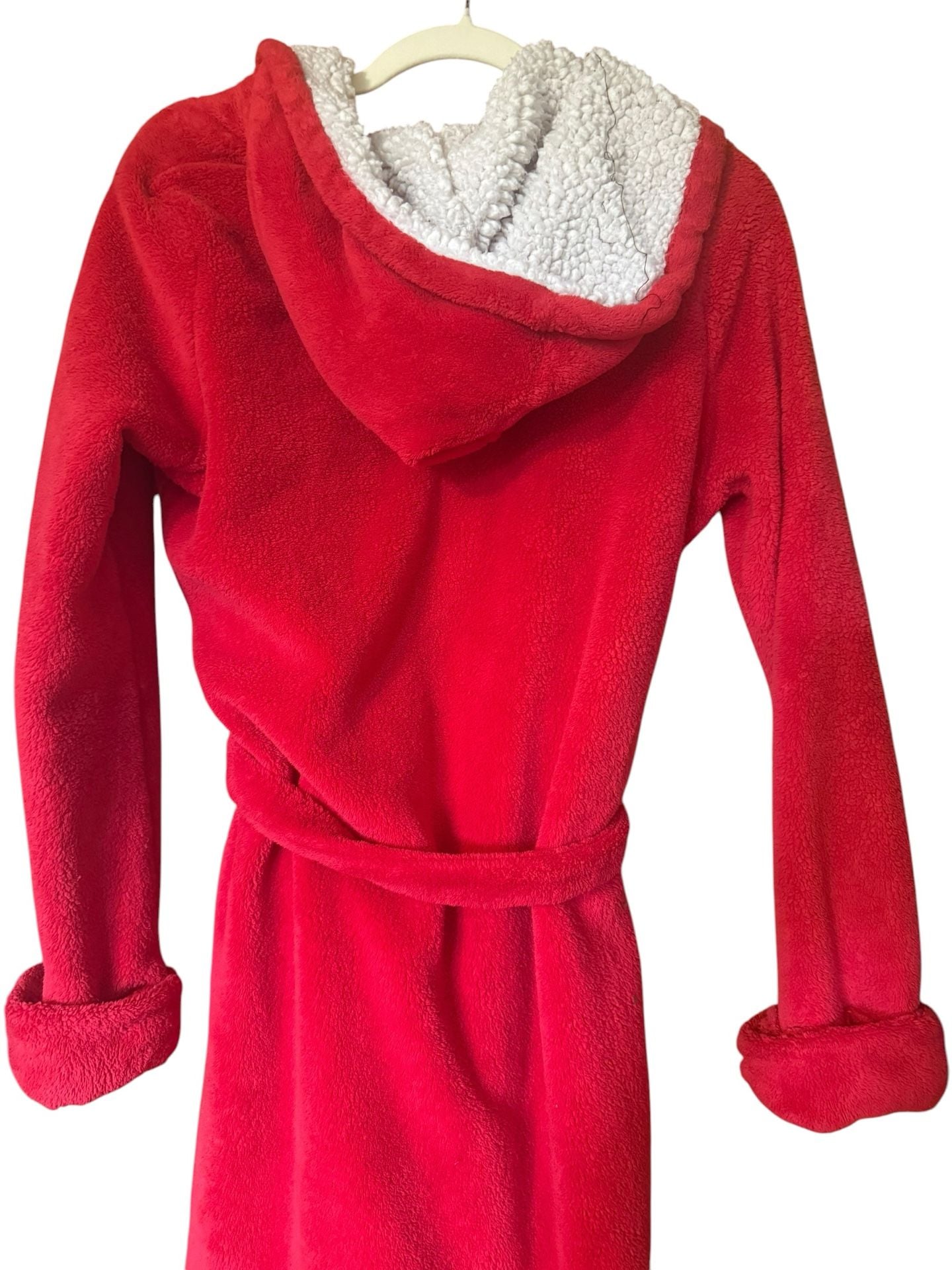 Victoria's Secret VS Logo Plush Sherpa Lined Hooded Robe in Red 3