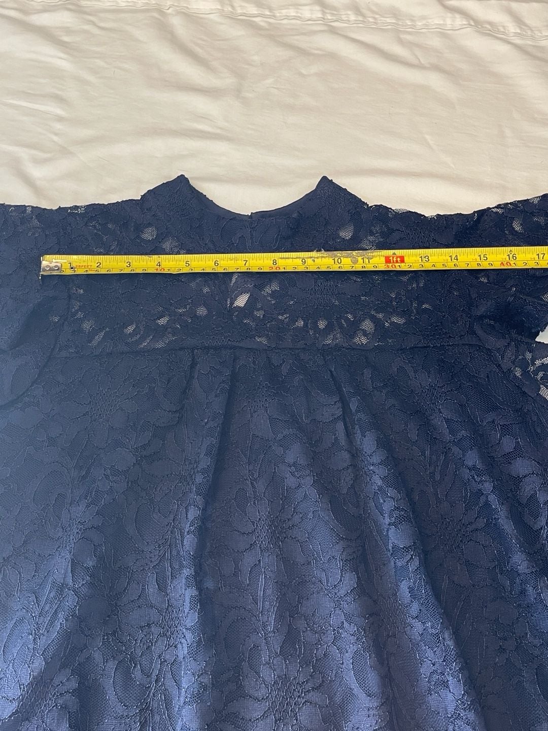 Shannon Ford New York Petite Navy Blue Lace Mock Neck Flutter Sleeve Top 7