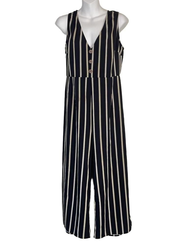 Vine and Love Striped Sleeveless V-Neck Button-Front Wide Leg Jumpsuit 2