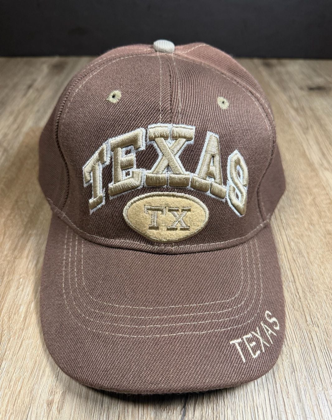 TX Embroidered Brown Baseball Cap w/ Hook & Loop Strap 2