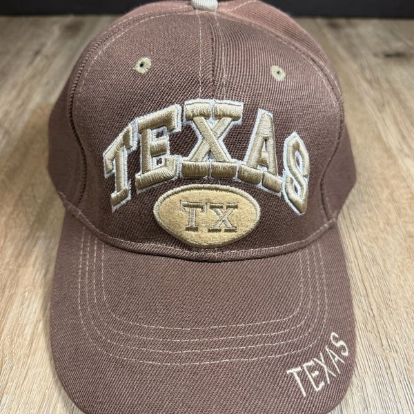 TX Embroidered Brown Baseball Cap w/ Hook & Loop Strap
