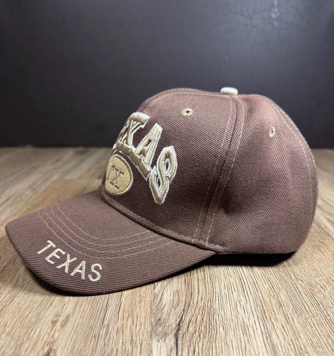 TX Embroidered Brown Baseball Cap w/ Hook & Loop Strap 3