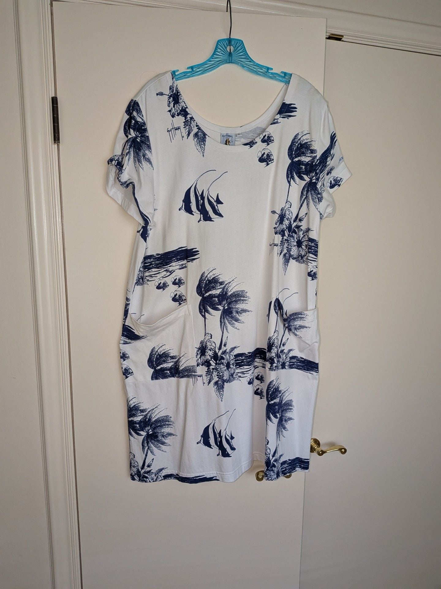 Guy Harvey by Aftco Bluewater Tropical Fish and Palm Tree Print Cotton Dress 2