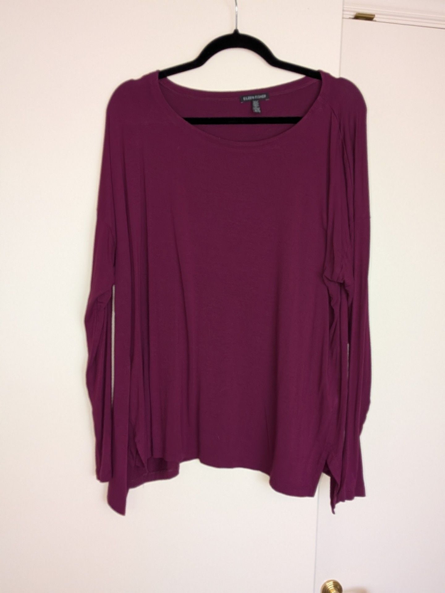 Eileen Fisher Women's Long Sleeve Scoop Neck Viscose Lycra Tunic Top Purple 2