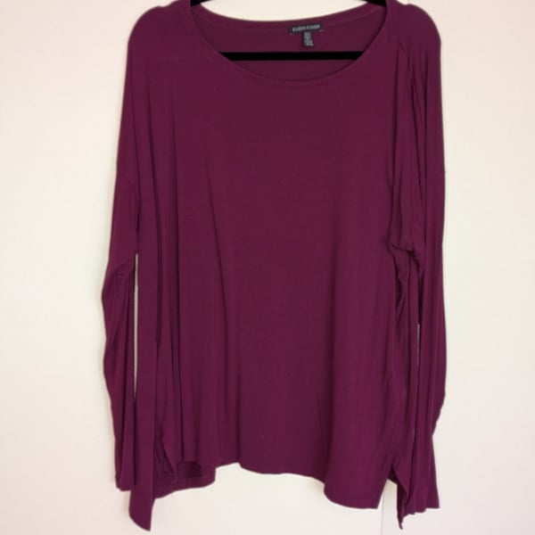 Eileen Fisher Women's Long Sleeve Scoop Neck Viscose Lycra Tunic Top Purple