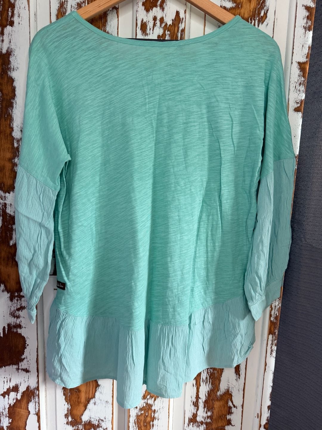 Matilda Jane Women’s Long Sleeve Peplum Oversized Top Size S Teal Boho Prairie 3