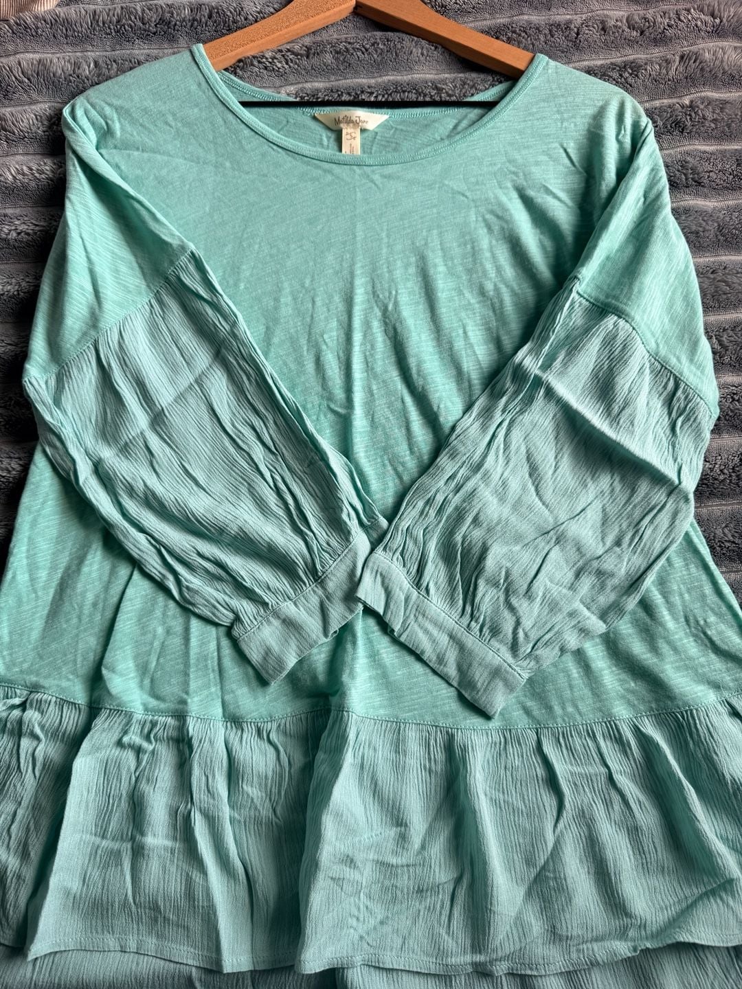 Matilda Jane Women’s Long Sleeve Peplum Oversized Top Size S Teal Boho Prairie 5
