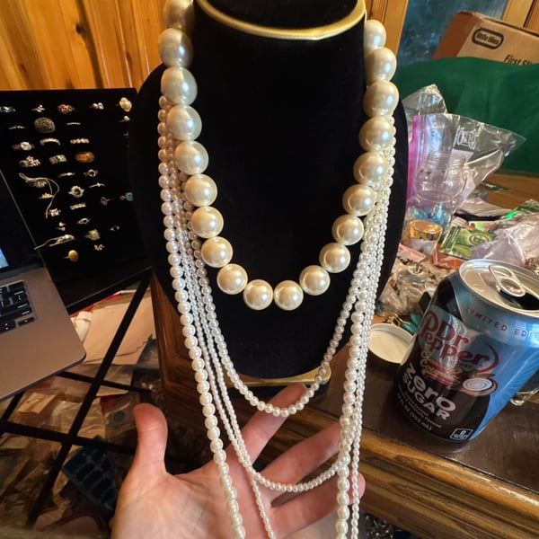Multi-Strand Faux Pearl Graduated Statement Necklace with Lobster Clasp
