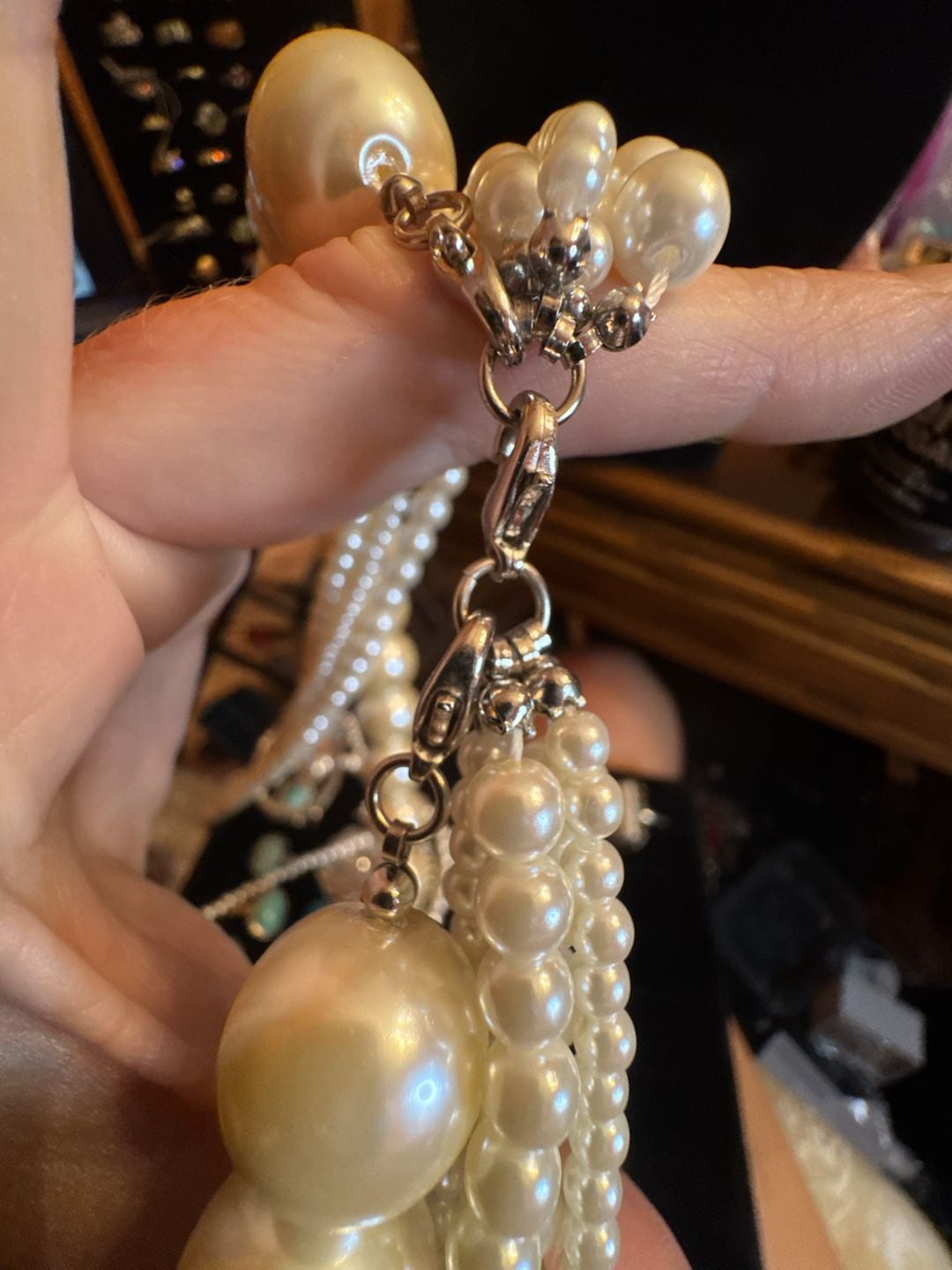 Multi-Strand Faux Pearl Graduated Statement Necklace with Lobster Clasp 3