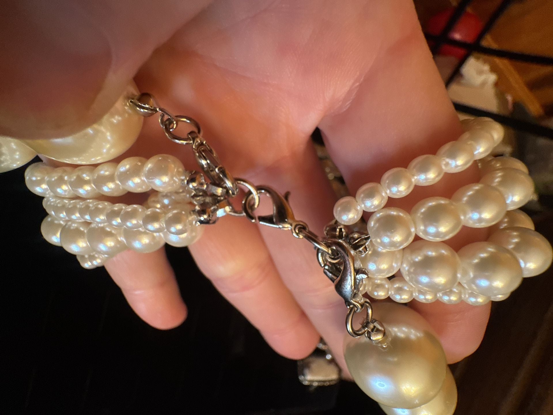 Multi-Strand Faux Pearl Graduated Statement Necklace with Lobster Clasp 4