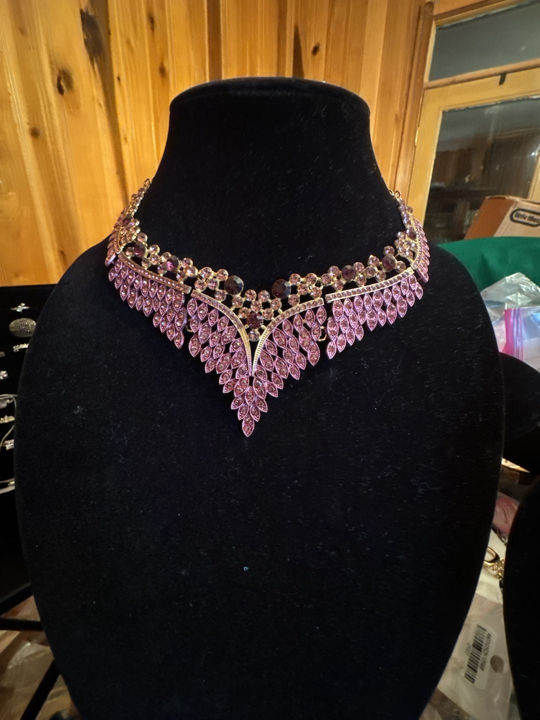 Luxury Rhinestone Statement Collar Necklace with Purple Crystal Leaves 2