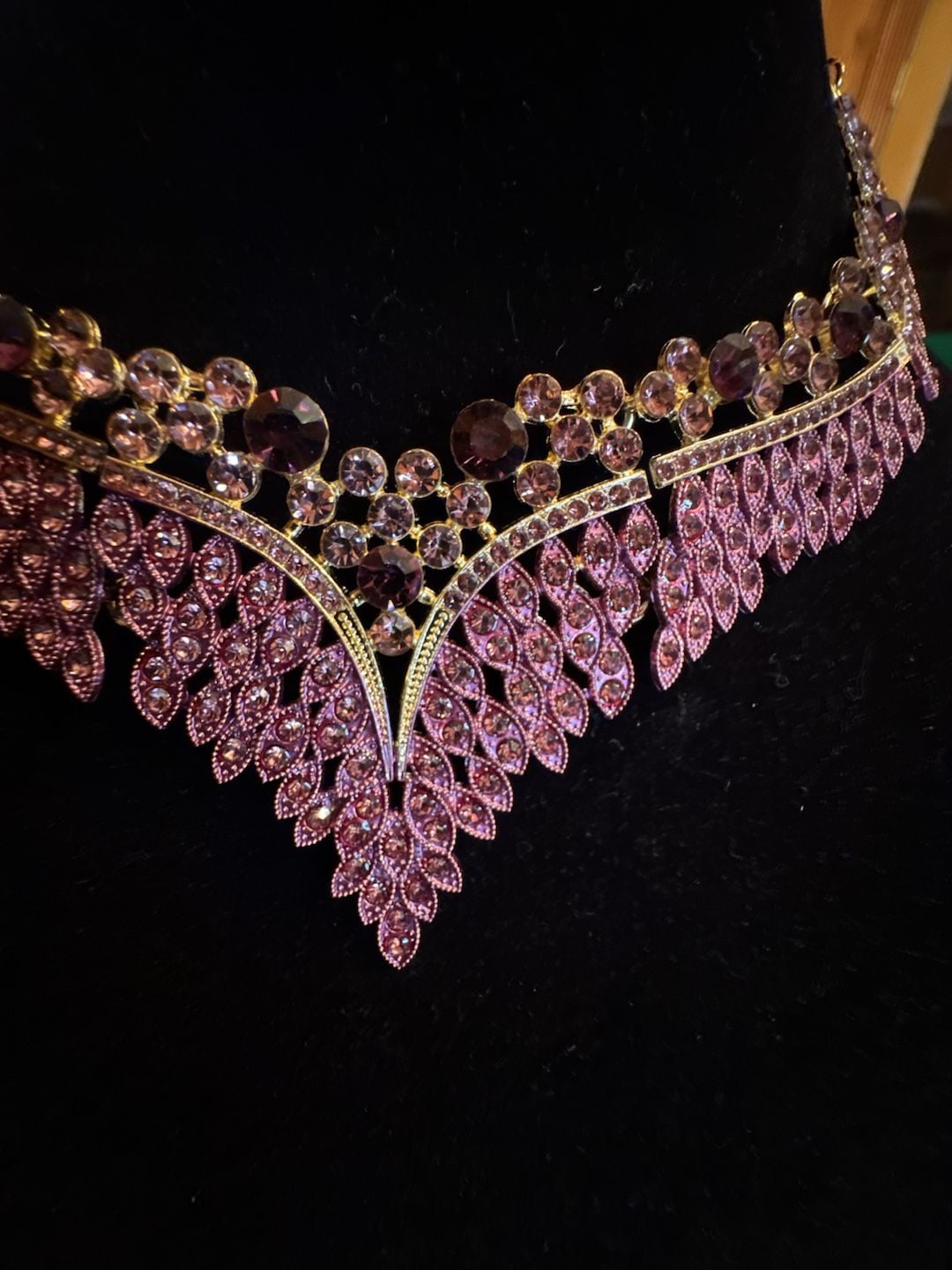 Luxury Rhinestone Statement Collar Necklace with Purple Crystal Leaves 3