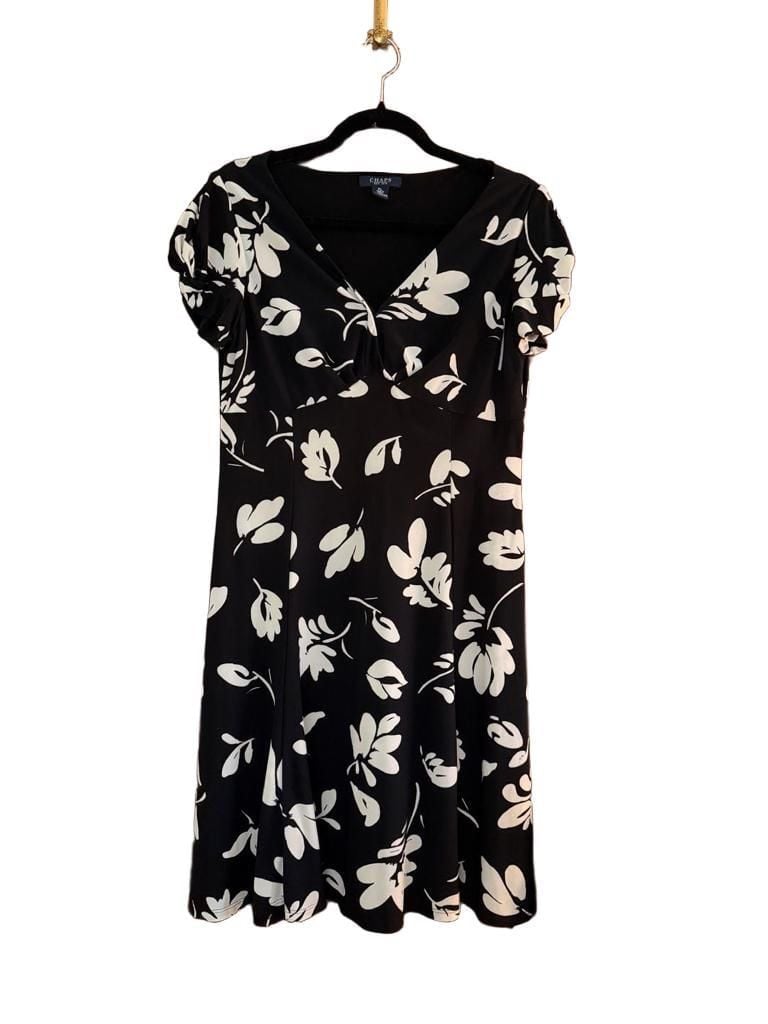 CHAPS Dress Womens PL Petite Large Black White Floral Twist Front Midi Wrap 4
