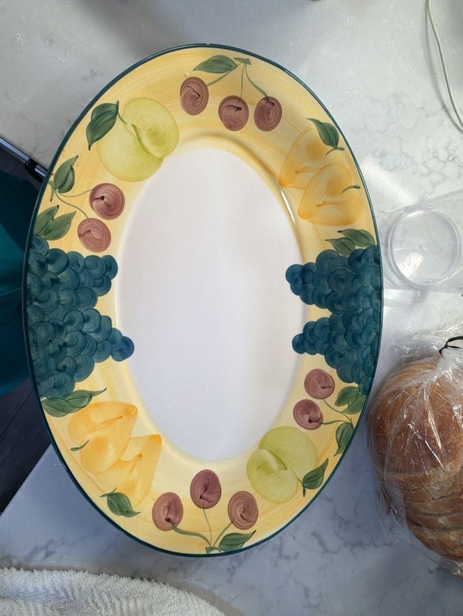Vintage Santos Hand Painted Portugal Serving Platter 19" Plate Fruit 1