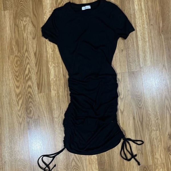 Haley & June Black Ribbed Short Sleeve Side-Cinch Bodycon Dress