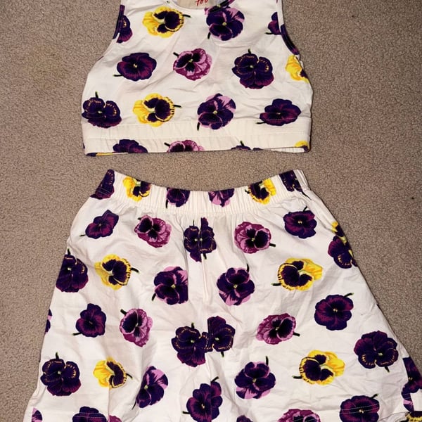 Limited Too Girls Floral Pansy Print Tank Top and Shorts Set