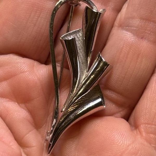 Vintage M.C. Earl Modernist Cattails and Leaves Sterling Silver Brooch