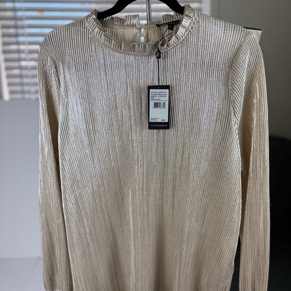 Adrianna Papell Metallic Pleated Neck Blouse in Champagne