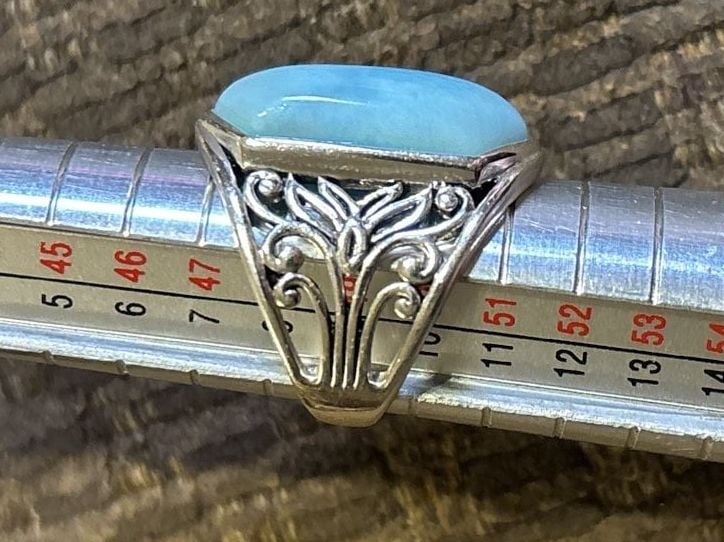 BBJ Sterling Silver Elongated Larimar Floral Filigree Ring 2