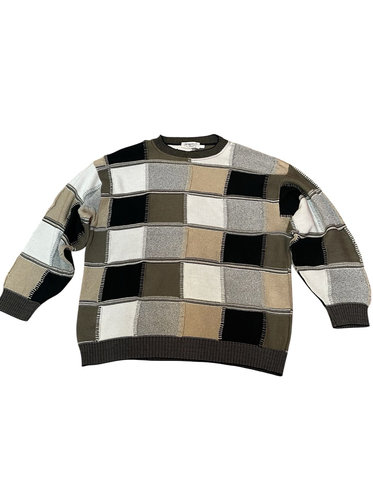Vtg Mondo Di Marco Patchwork Knit Sweater Crewneck Earthtone Made In Italy Large 2