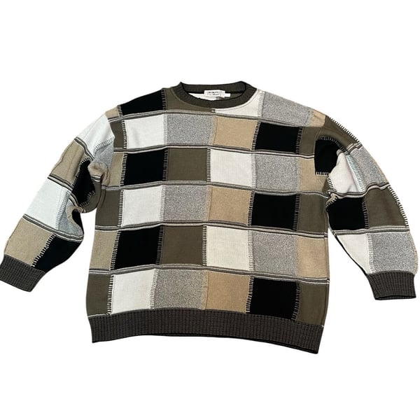 Vtg Mondo Di Marco Patchwork Knit Sweater Crewneck Earthtone Made In Italy Large