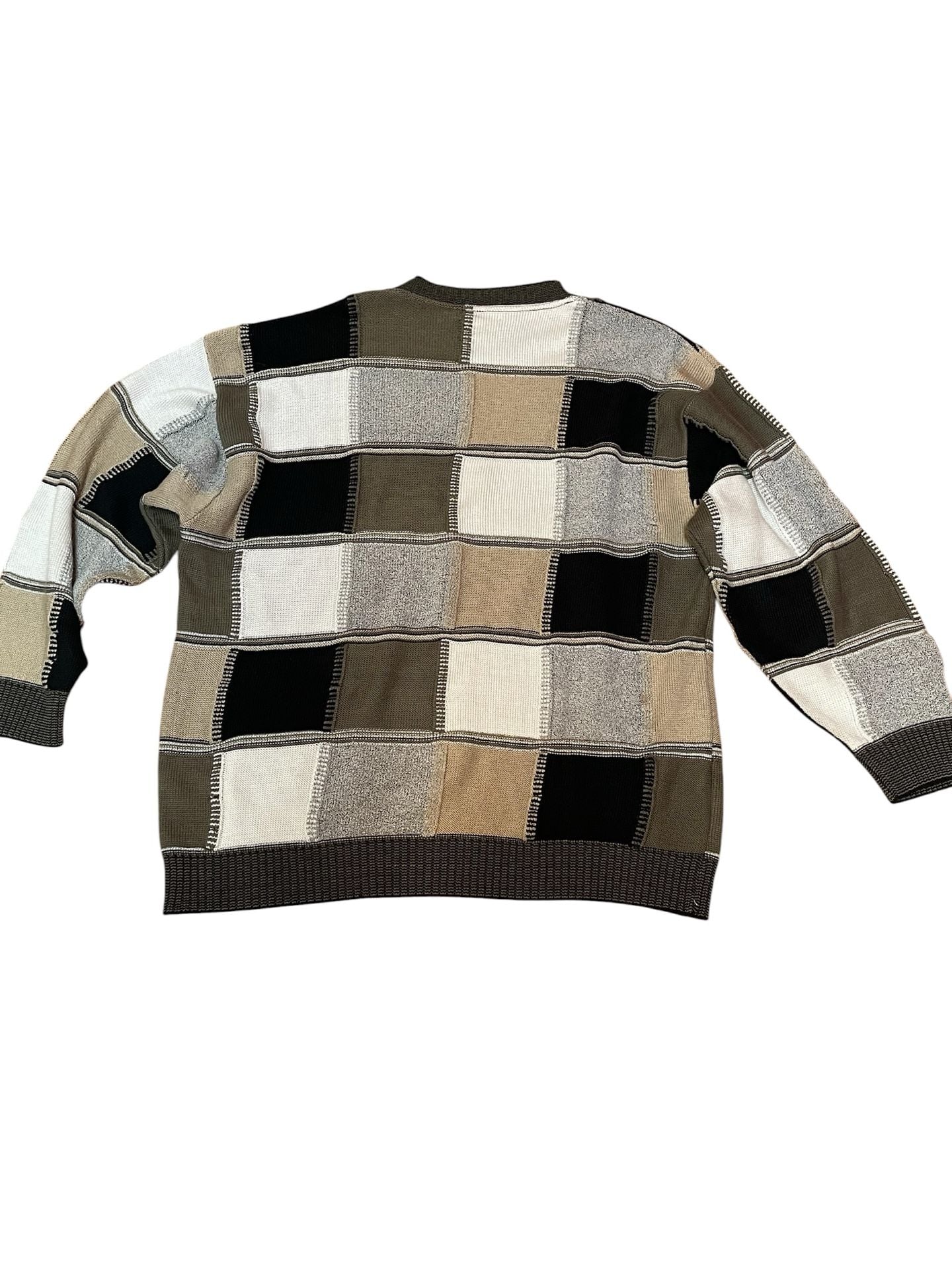 Vtg Mondo Di Marco Patchwork Knit Sweater Crewneck Earthtone Made In Italy Large 3
