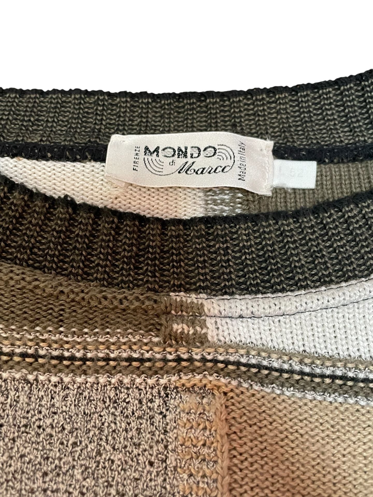 Vtg Mondo Di Marco Patchwork Knit Sweater Crewneck Earthtone Made In Italy Large 8