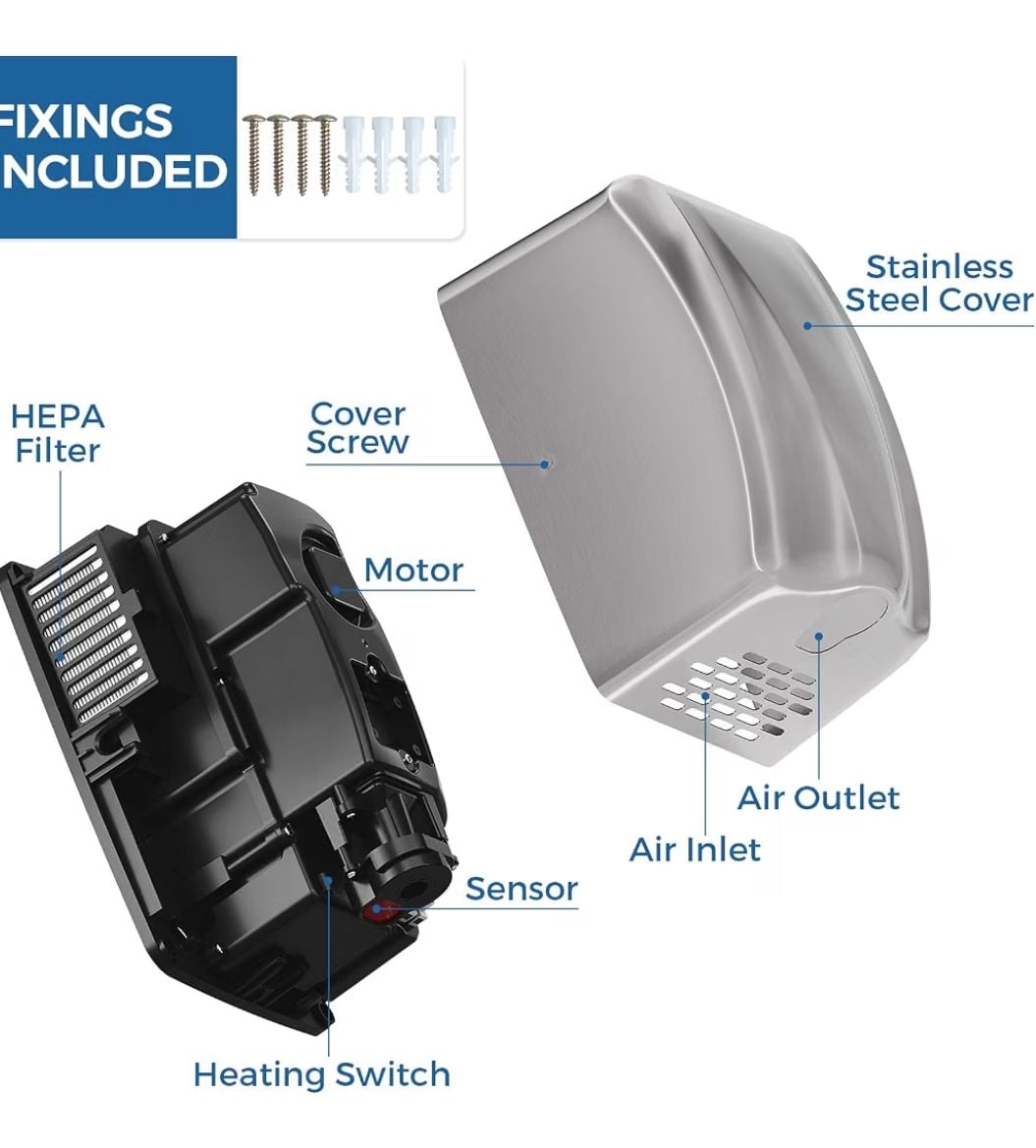 Automatic Stainless Steel Commercial High-Speed Hand Dryer with HEPA Filter 5