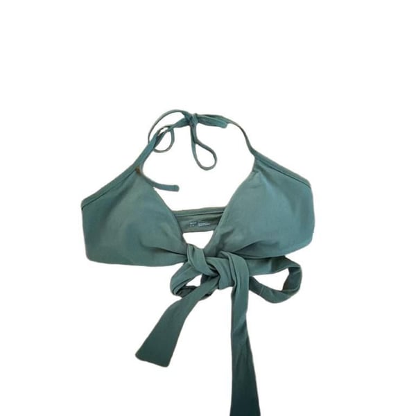 Aerie Scoop Tie-Front Halter Bikini Top in Sage Green
