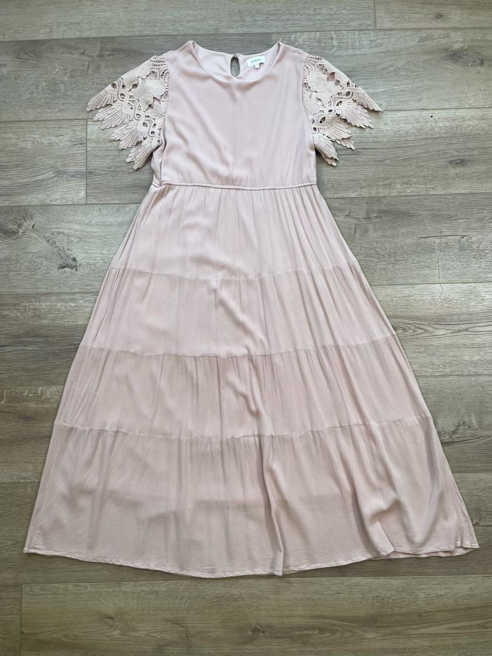 Böhme Pink Tiered Maxi Dress Lace Flutter Sleeves Boho Lined XL 3