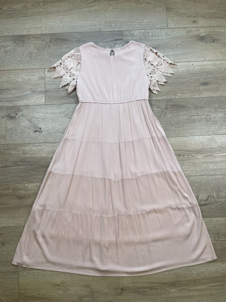 Böhme Pink Tiered Maxi Dress Lace Flutter Sleeves Boho Lined XL 7