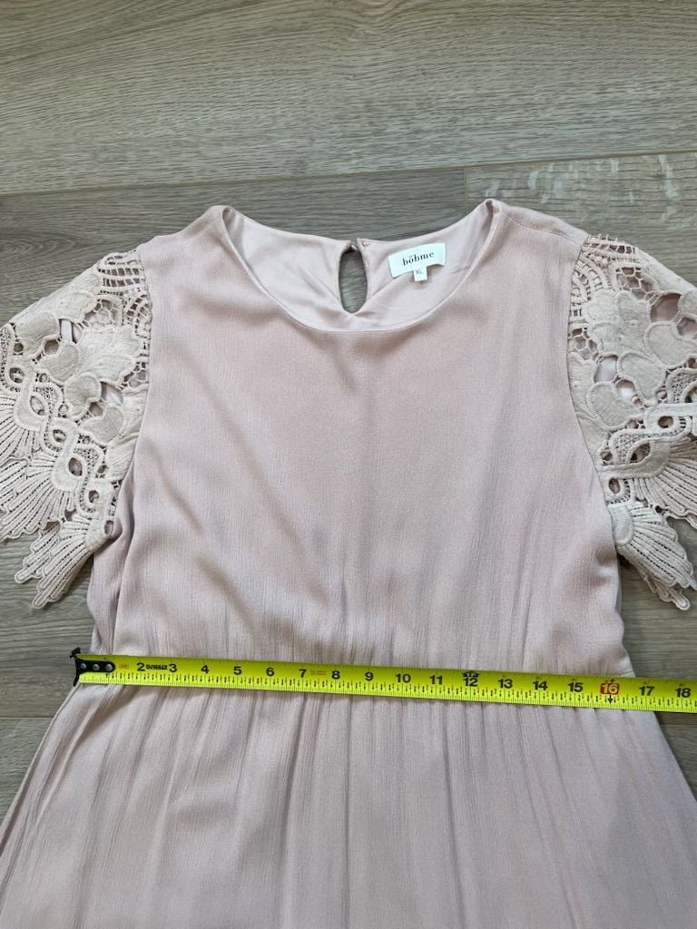 Böhme Pink Tiered Maxi Dress Lace Flutter Sleeves Boho Lined XL 13